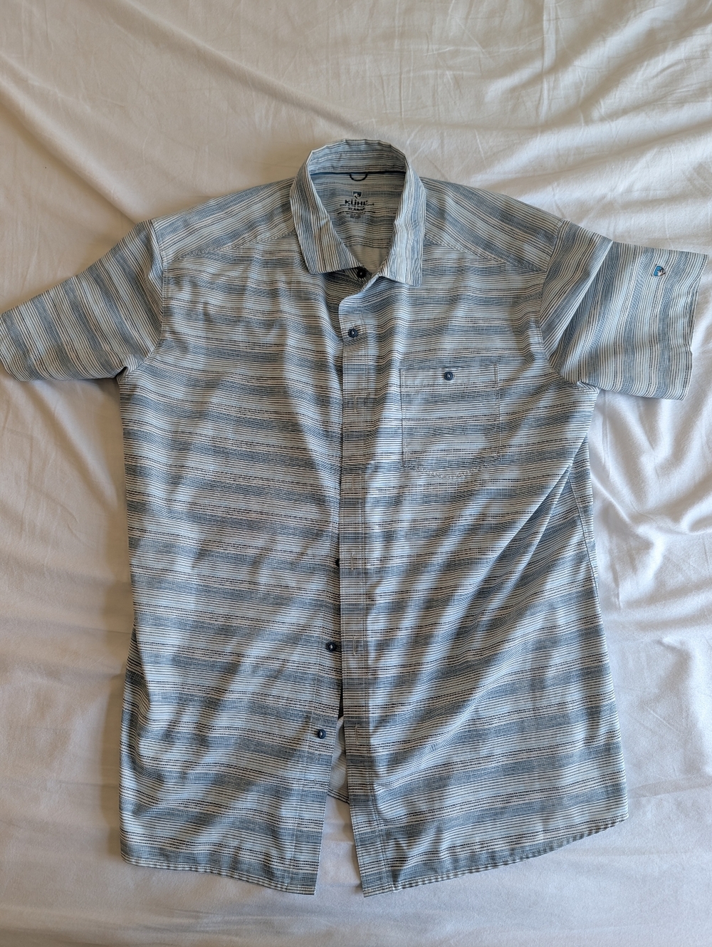 Kuhl Persuadr Men’s Light Blue Striped Short-Sleeve Button-Up Shirt